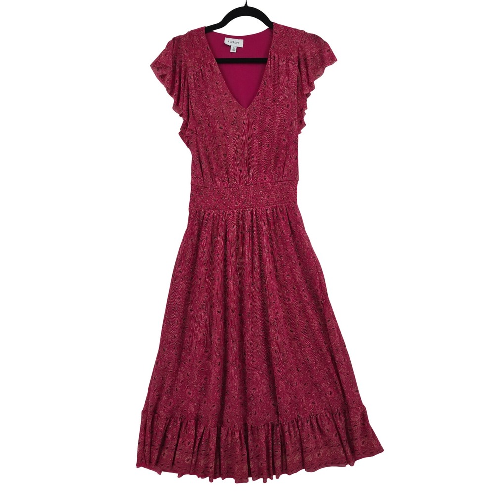 Evereve Elena Paisley Flutter Sleeve Smocked Waist Midi Dress XS Pink Floral